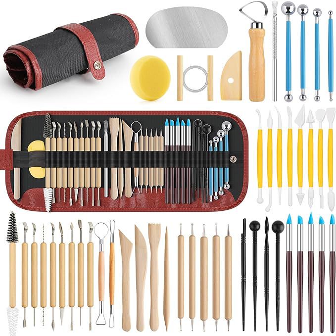 Cross-border 48-piece roll package wooden clay pottery carving pottery clay tool wooden knife ball stick sticky Flower Stick Factory Cross-border 48-piece roll package wooden clay pottery carving pottery clay tool wooden knife ball stick sticky Flower Stick Factory