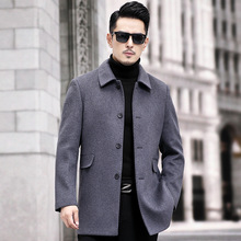 专柜双面呢羊绒大衣男2025冬季加厚保暖鹅绒中年爸爸翻领羊毛外套