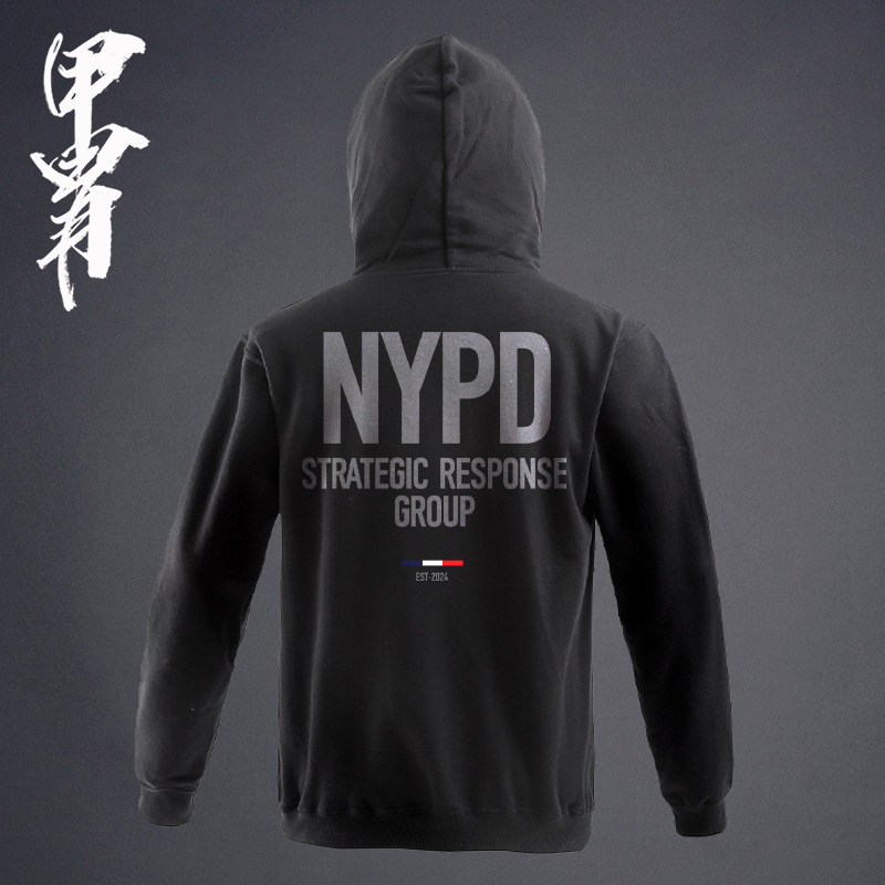 Hooded Sweatshirt, Military Tactical Style, New Product, Nypd Series with American Police Theme and Flag Design