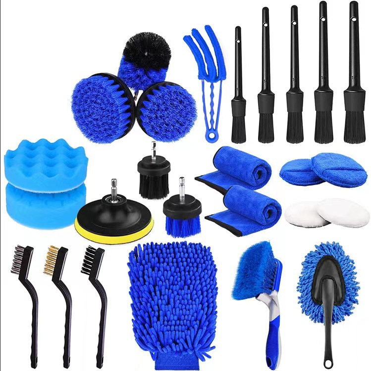Cepillo de limpieza para lavado de autos, el más vendido de Amazon, juego de 35 piezas, cepillo para taladro eléctrico, juego de limpieza con cerdas, mango de madera, cepillo de detalle con cabeza redonda image 10