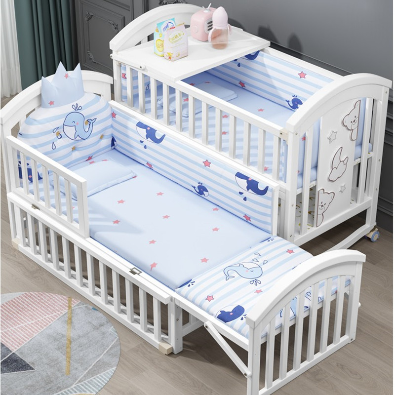 Crib Multifunctional Bb Baby Bed Solid Wood Paint-Free Rocking Bed Newborn Removable Kidsren's Spliced Large Bed