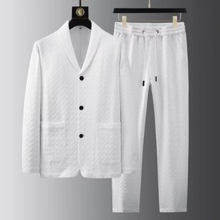 Spring and Summer New Fashion Plaid Suit Men's Long-Sleeved High-End Casual Suit Korean Style Trendy and Handsome Two-Piece Suit