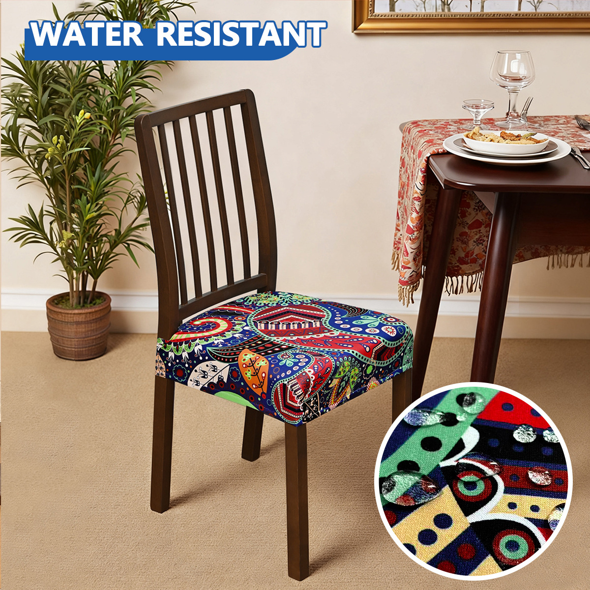 Nuevo transfronterizo elástico a prueba de agua anacaju flor doble taburete elástico cubierta de silla con lengua de hebilla cubierta de taburete impresa antideslizante