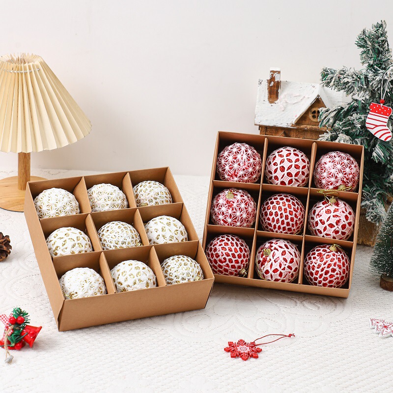 New Christmas Decorations Christmas Ball Pendant 8cm Foam Glitter Lace Edge Christmas Tree Pendant Holiday Decoration