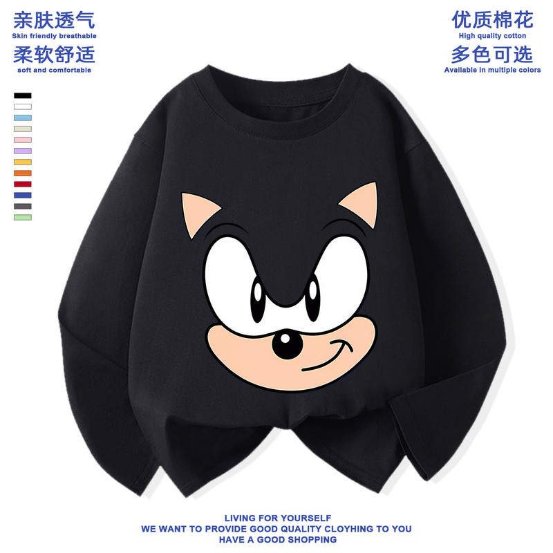 Sonic the Hedgehog Anime Cartoon Student Round Neck Long-Sleeved T-Shirt Kidsren's Spring & Fall Bottoming Shirt Spliced Sleeve Clothes Trendy Sonic the Hedgehog Anime Cartoon Student Round Neck Long-Sleeved T-Shirt Kidsren's Spring & Fall Bottoming Shirt Spliced Sleeve Clothes Trendy