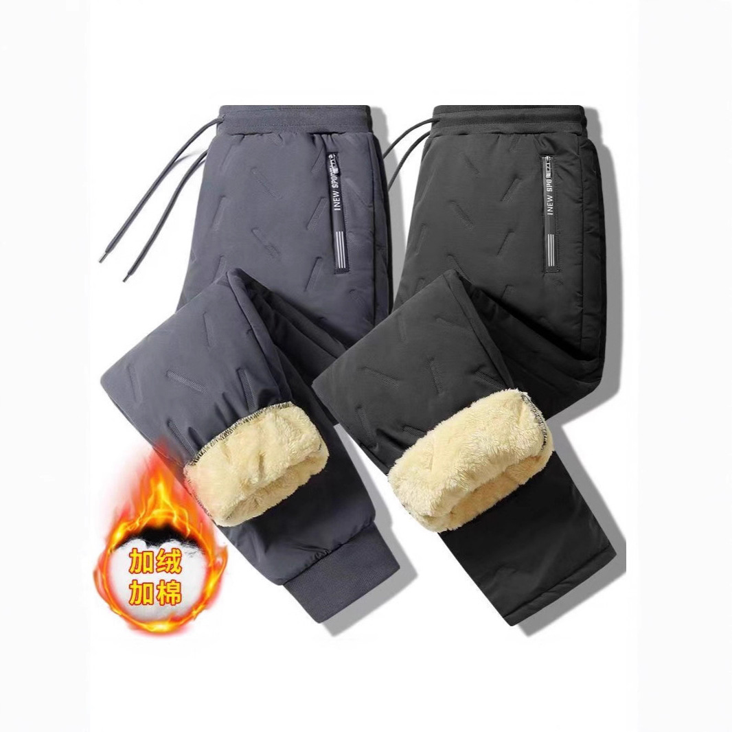 Men's Thickened Lamb Wool Cotton Pants, Windproof and Waterproof Softshell Pants, Three-Layer Thermal Snow Pants, Loose Plus-Size Casual Pants