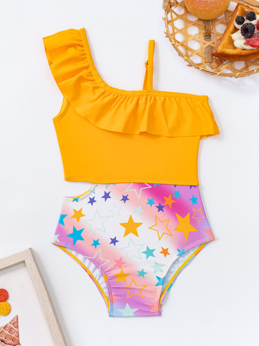 Girl's one-shoulder strap bikini separates set for girls, cute swimming suit for toddlers and infants