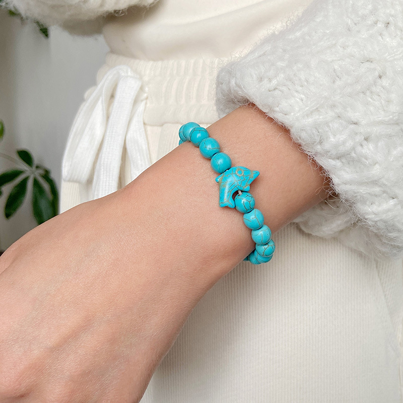 Retro Color Block Dolphin natural stone turquoise Womenu0027S Bracelets 1 Piece