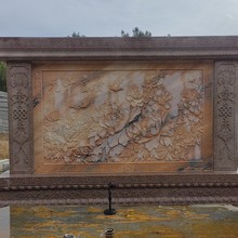 石雕浮雕景观墙晚霞红花开富贵影壁墙照壁挡风墙迎门墙落地摆件