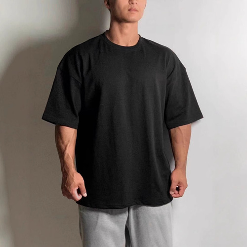 Men's T-shirt Summer Sports Short Sleeve Fitness Casual Training Top Loose Plus Size Heavy Drop Shoulder Short Sleeve Cotton T-shirt