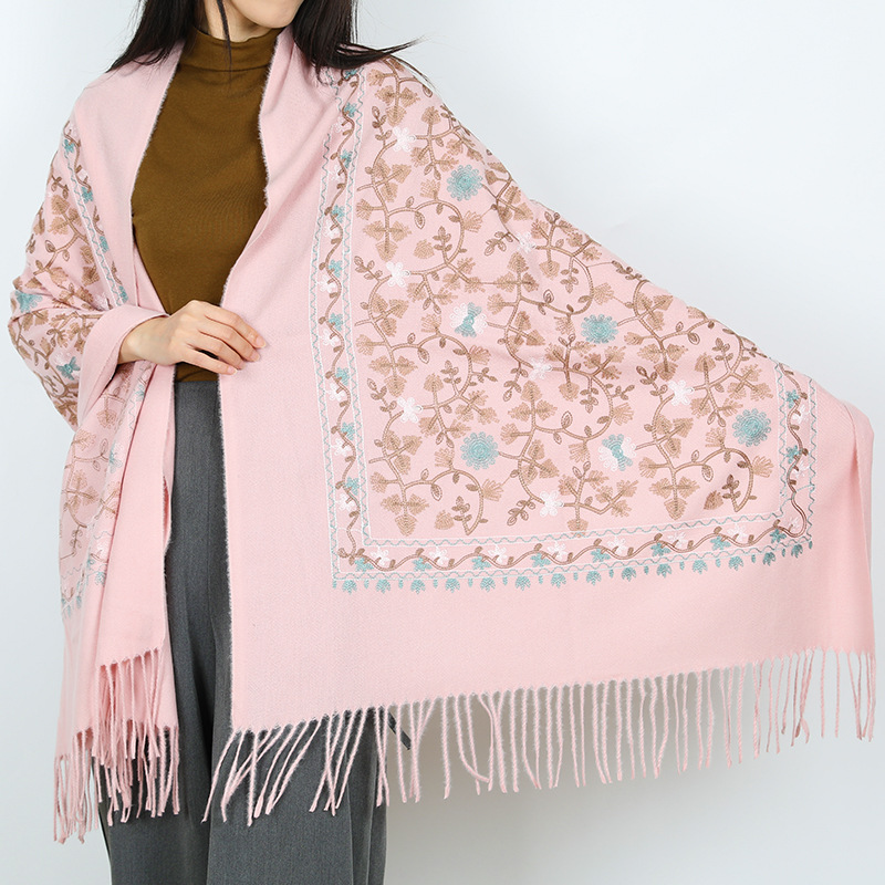 2024 nuevo bufandas de damas de estilo nacional flor flor flor floral gran chal turismo vestir con bordas con aire caliente