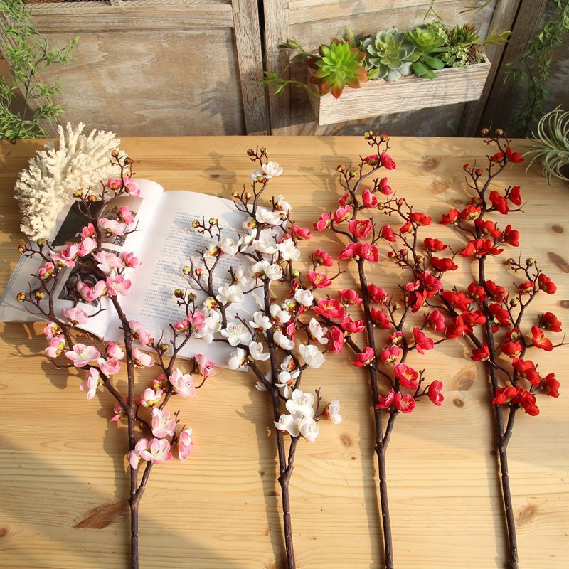 仿真花梅花腊梅假花落地长杆花树枝客厅茶室中式花器店面插花布景|undefined