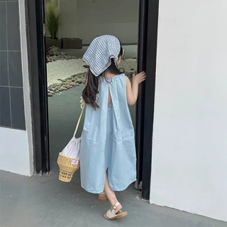 2025夏季韩版 童装新品 女童露背吊带裙气质背心裙时髦无袖连衣裙