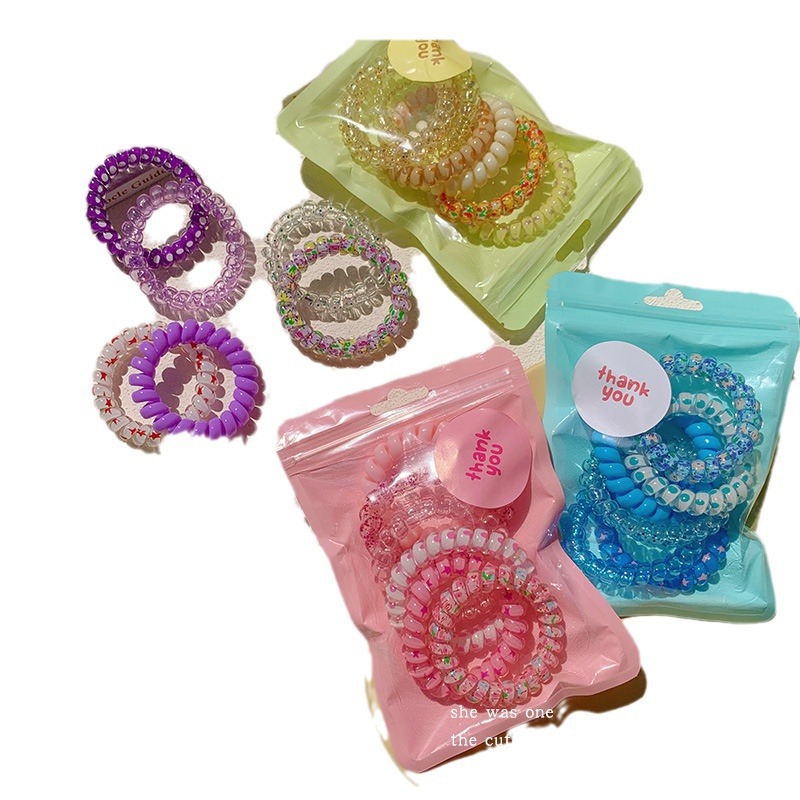 Verano nuevo cable telefónico de color gradiente cuerda de cabello de niñas cuerda de cabello de alta elasticidad anillo de cabello banda de goma tocado