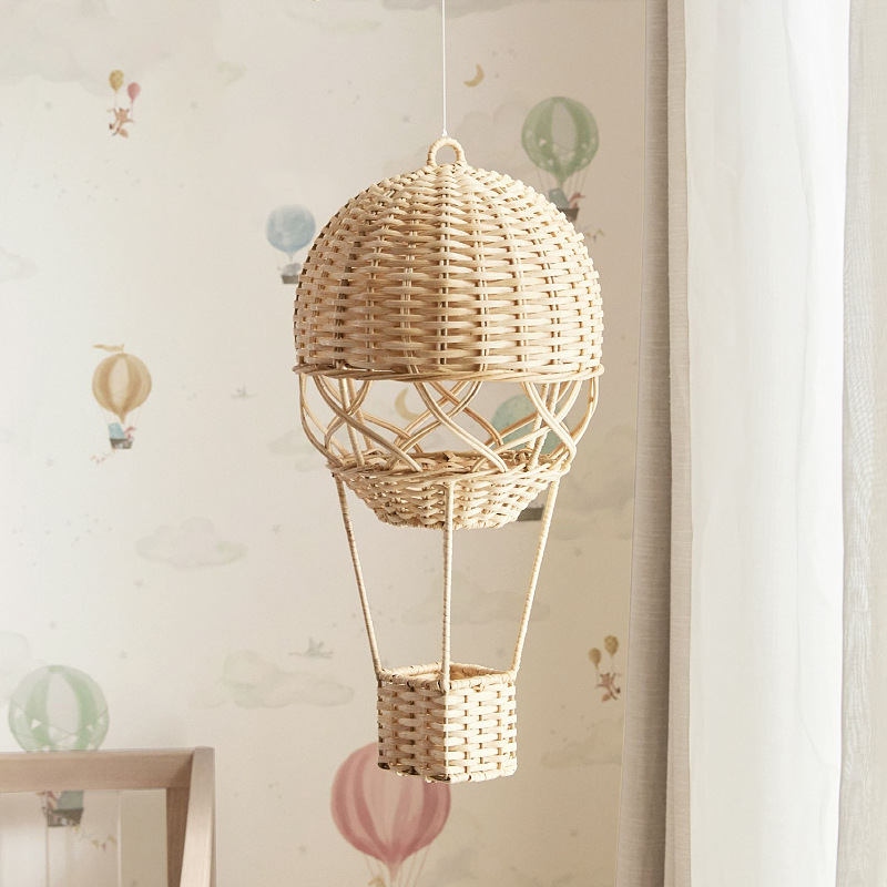Camera per bambini in stile nordico, spazio per l'educazione prescolare, studio fotografico, decorazione per la casa, mongolfiera in rattan intrecciato a mano_voghion.com