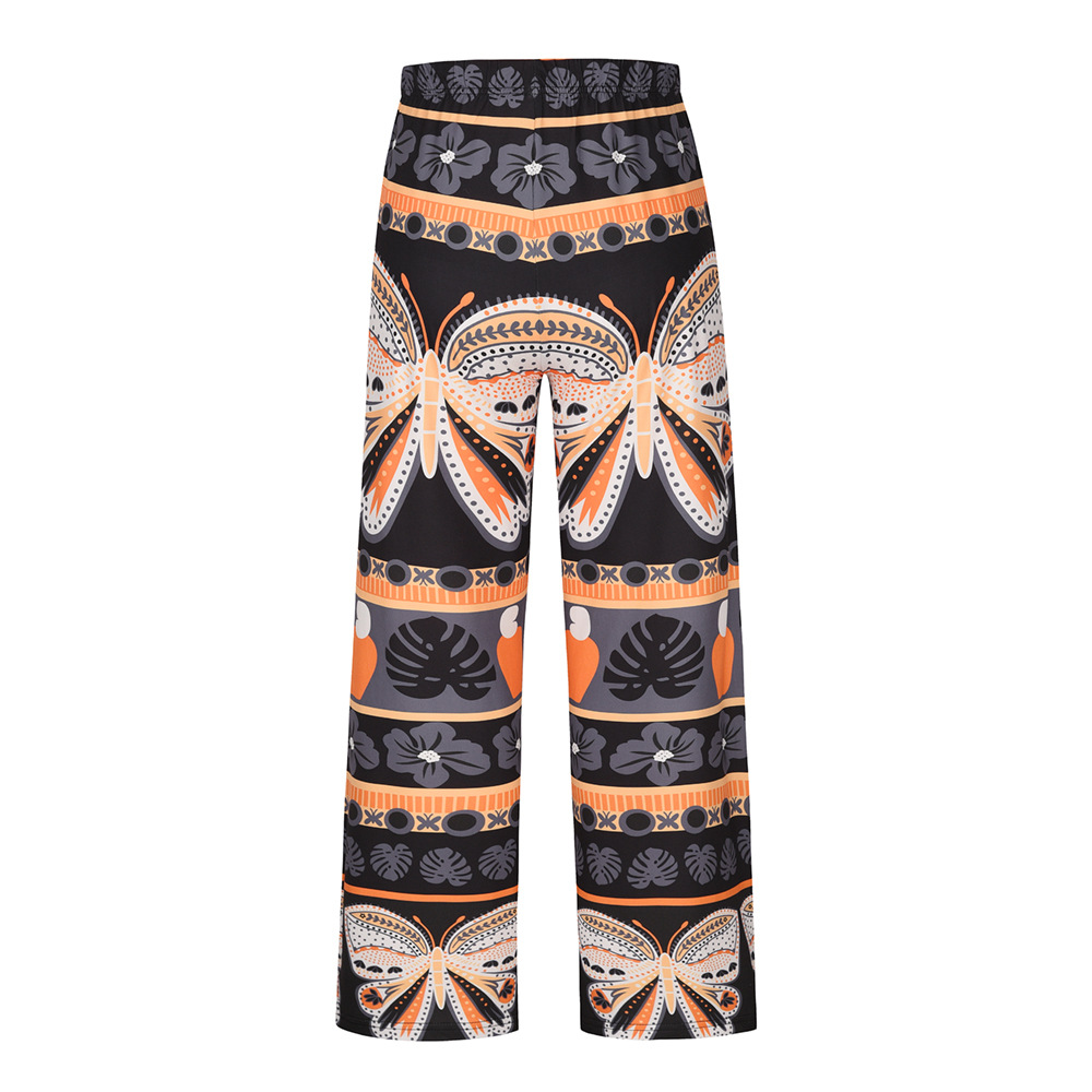 summer high waist wide leg print straight beach trousers NSHYG118518