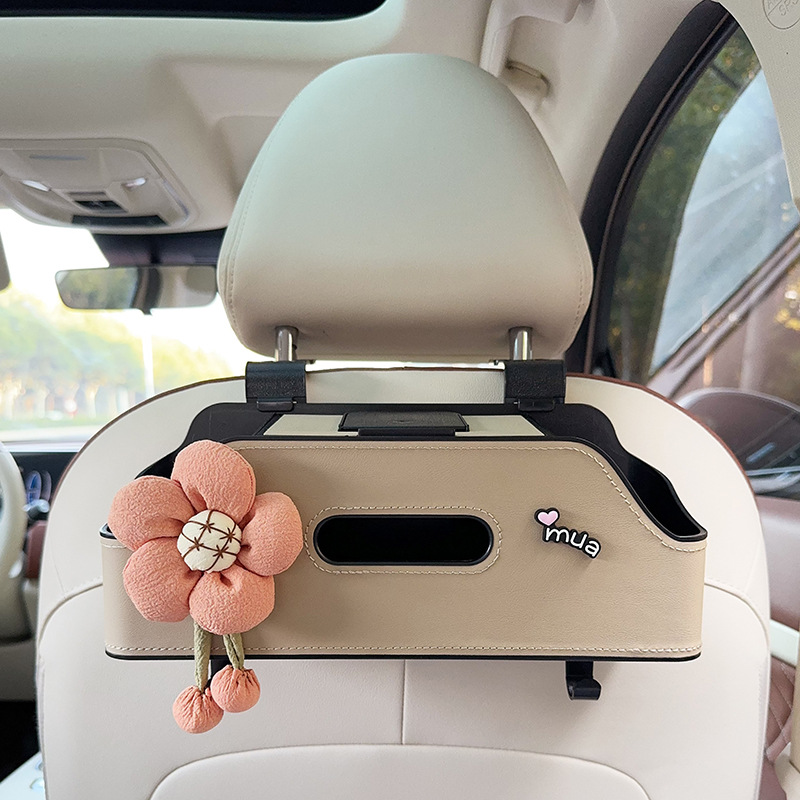 Car storage bag/box, Qìchē Box Car Seat Back - beige-orange-sunflower-multi-function-seat-back-storage-box
