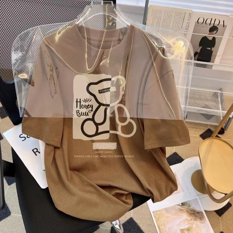 2024 Summer New Shoulder Short-sleeved Crewneck T-shirt Women's Fashion All-match Explosions Pure Cotton Half-sleeved Bottoming Top Trendy