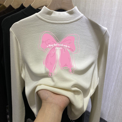 Y2242 Girls' Fleece T-Shirt Base Shirt for Innerwear, Autumn/Winter New Arrival Thickened Medium/Large Children's Long-Sleeve T-Shirt