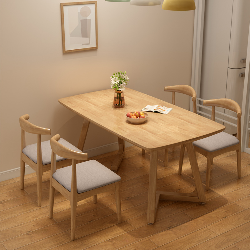 Mesa de comedor de madera maciza nórdica moderna mesa de comedor rectangular económica simple y combinación de sillas pequeño apartamento sala de estar mesa de comedor en casa