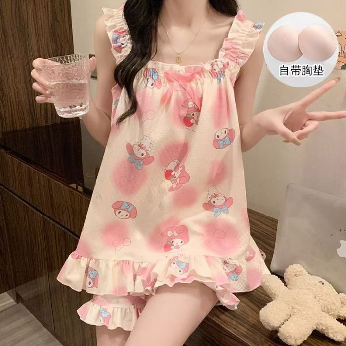 Cinturón de comercio exterior transfronterizo cojín en el pecho pijama niña verano camisola sexy dulce y lindo traje de servicio a domicilio fino