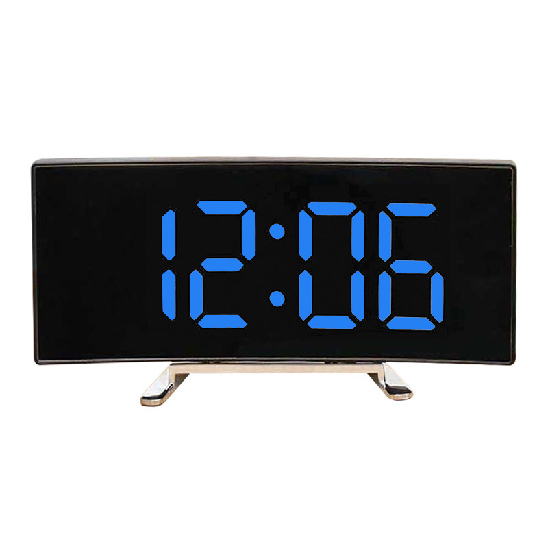 Reloj despertador digital luminoso multifuncional de escritorio con pantalla grande creativa, reloj digital LED curvo para el hogar, adorno de espejo digital