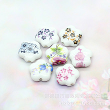 五角星青花瓷散珠梅花陶瓷串珠diy中国结手串项链手链饰品配件