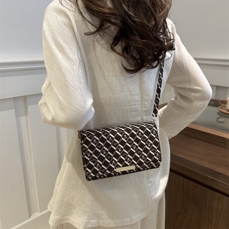 Bolsa pequeña de lujo ligera de estilo extranjero estilo coreano impresión a cuadros de diamante de todos los días de viaje al trabajo bolso de hombro