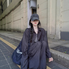 大码女装胖mm秋季新款格子吊带牛仔外套休闲慵懒三件套