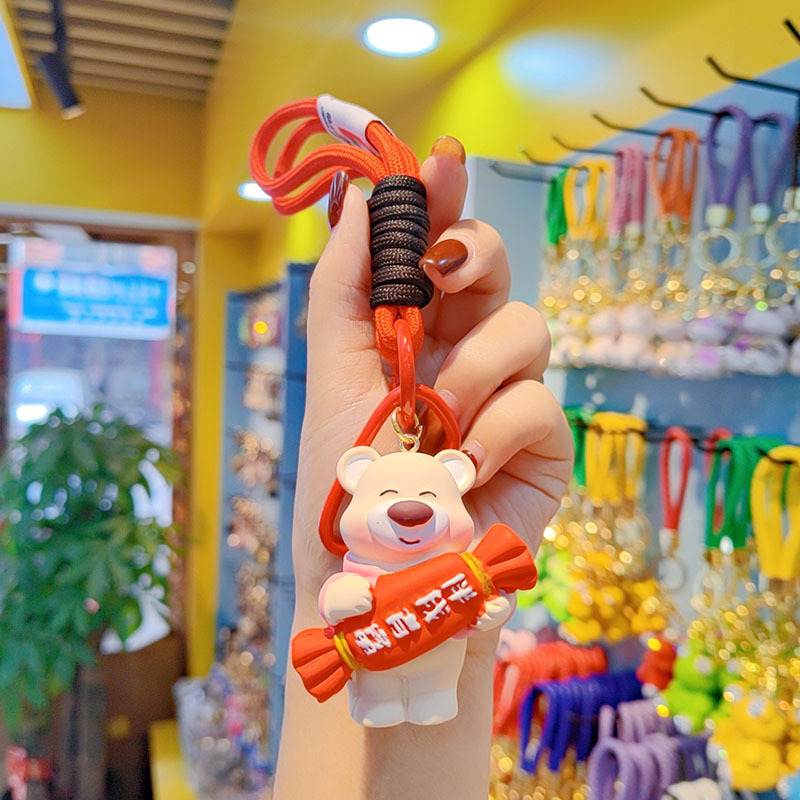 Resina de dibujos animados fresa caramelo oso llavero mujer lindo exquisito teléfono móvil cadena pulsera muñeca llavero adornos