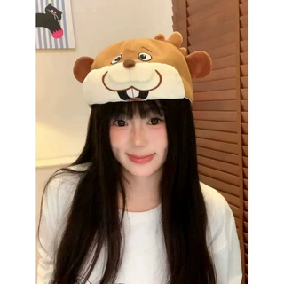 可爱卡通小河狸双面可戴棒球帽女春夏季显脸小百搭软檐鸭舌帽学生