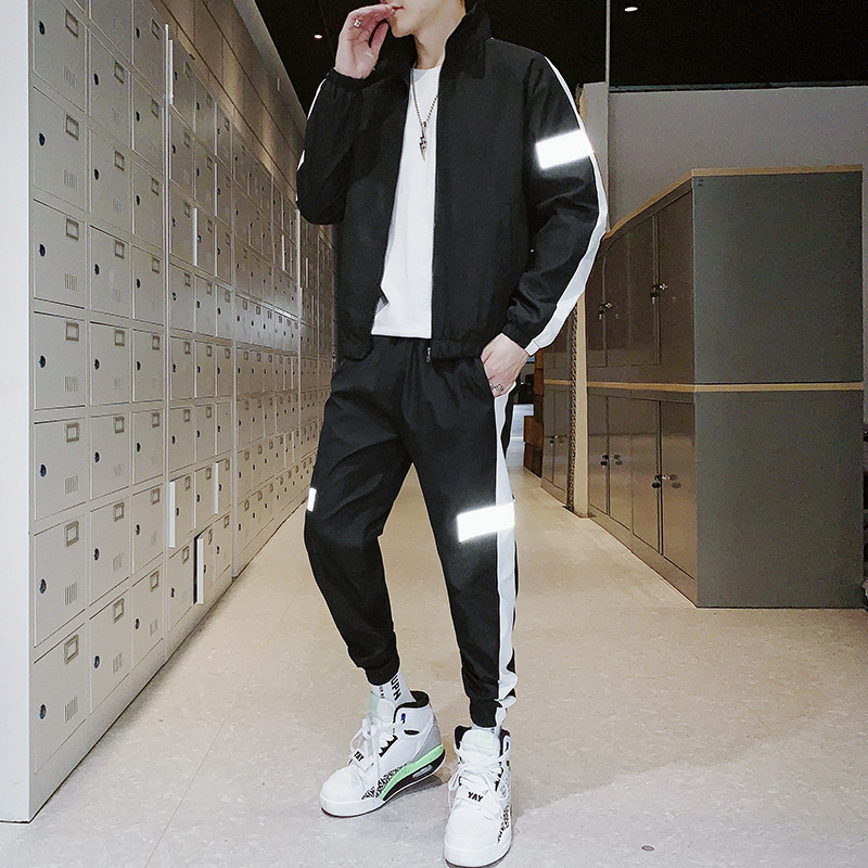 Trajes deportivos casuales transfronterizos para hombres primavera y verano guapo chaqueta de cuello de ocio para correr dos piezas de otoño