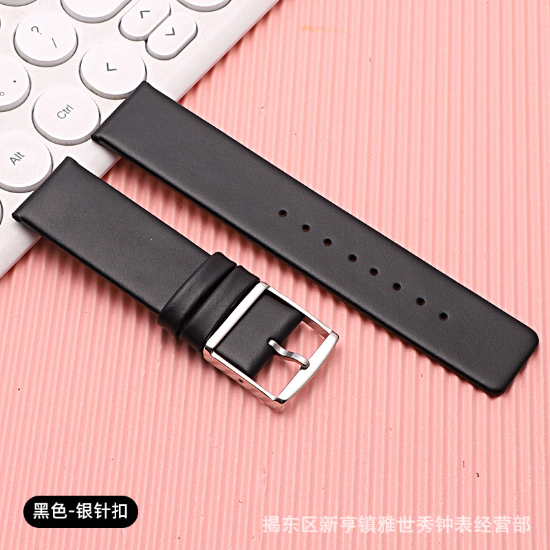 Thin cowhide-black-silver Japanese buckle