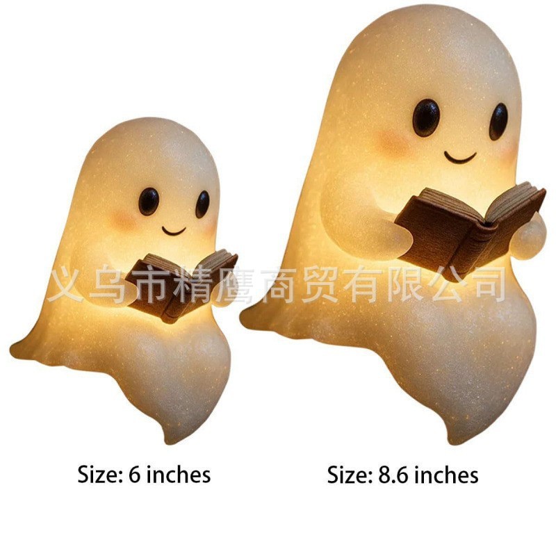 新品Cute Ghost Reading Book Lamp可爱鬼读书灯万圣节工艺品摆件|undefined