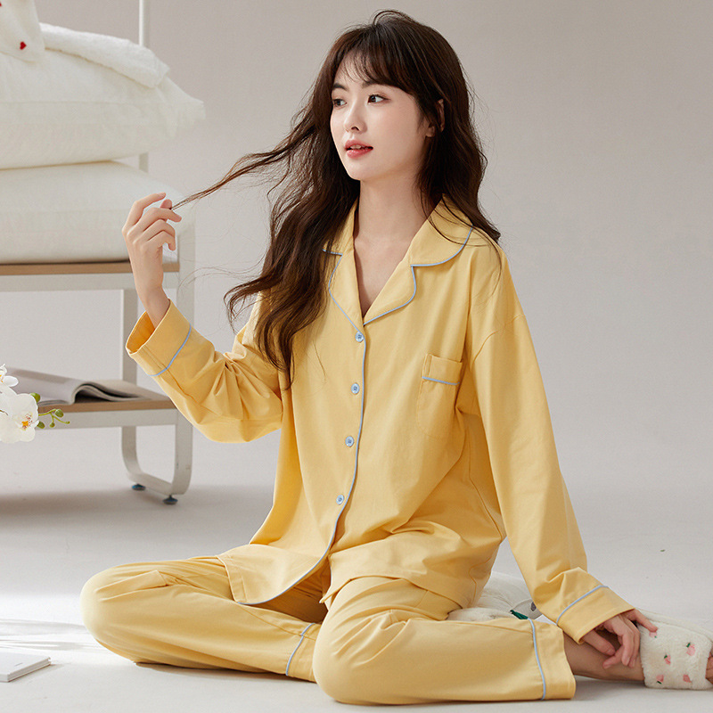 봄과 가을 잠옷 여성면 긴 소매 바지 신선한 캐주얼 카디건 가을 새 집 옷 세트 여성