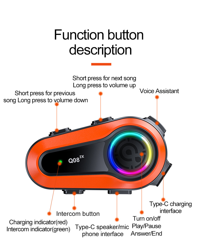 Q082X Helmet Bluetooth Headset 1000m Dual-Intercom Motorcycle Helmet Headset Amazon's Best-Selling Product
