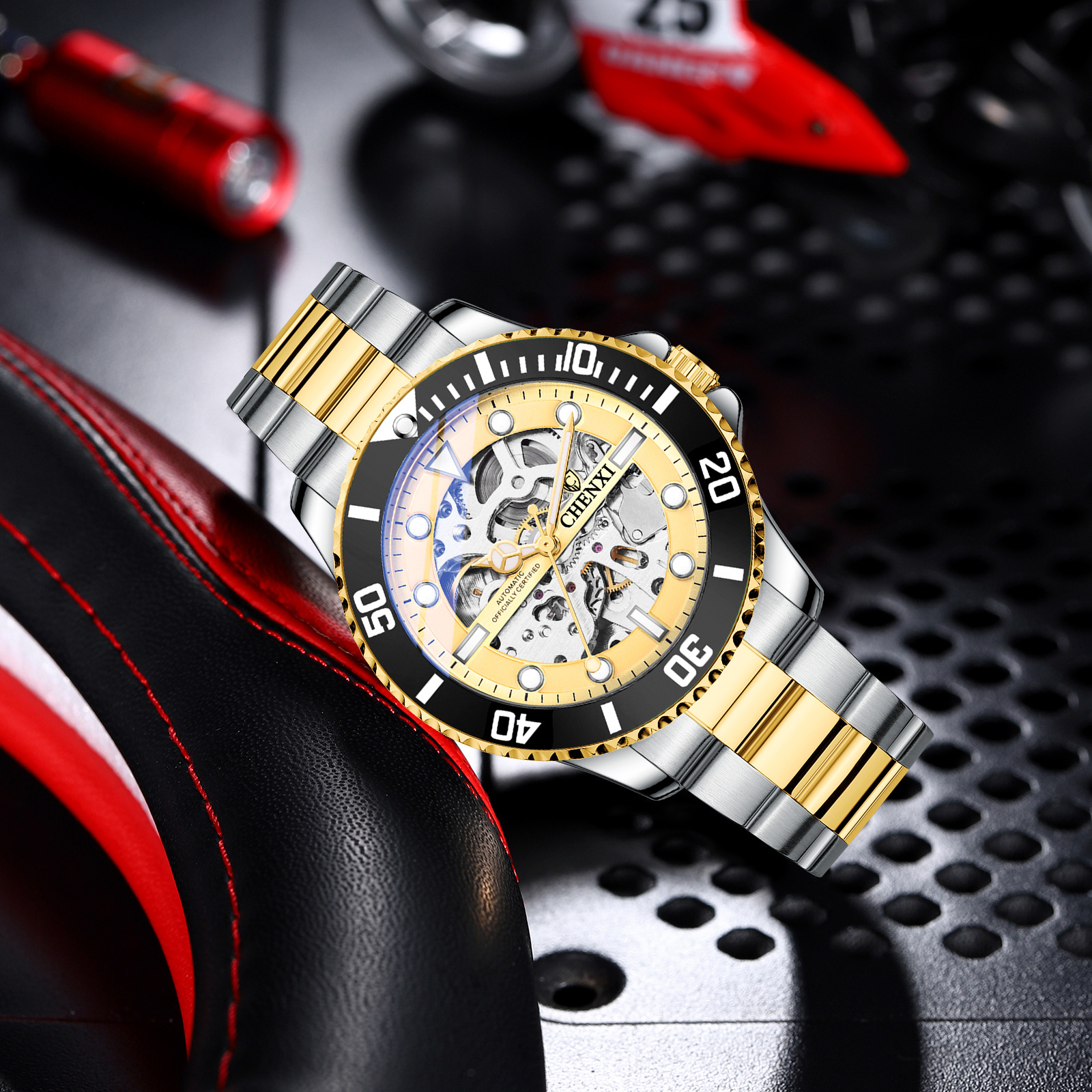 Dawn Brand Water Ghost Explosions Hollow Automatic Mechanical Watch Cross-border Fashion Waterproof Men's Watch Mechanical Watch