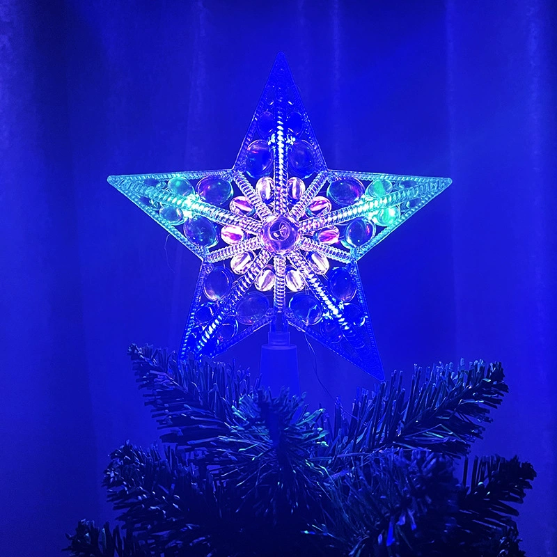 Верхушка елки 15 см x 21 см звезда на столбе Christmas освещенная тёплым цветом прозрачная пластиковая вершина елки пятиконечная звезда со светом