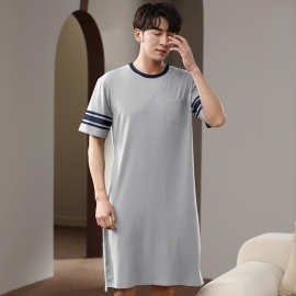睡衣男夏粘纤棉一体睡袍夏季长款短袖睡裙加大XXXXXL码家居服RC