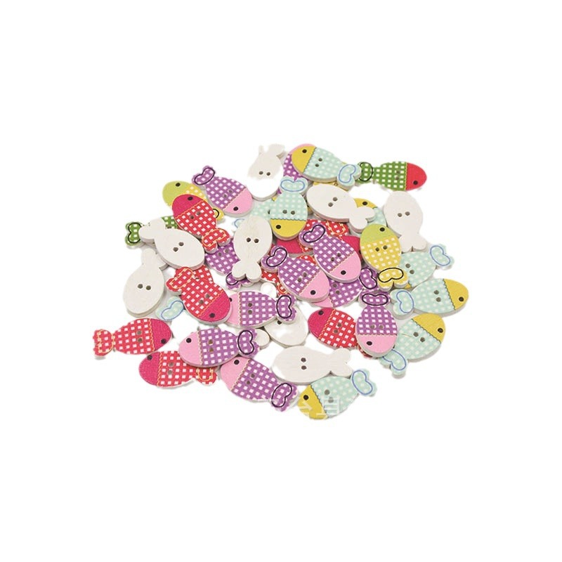 Botón de pez pequeño de color de 24mm Botón de pez pequeño de color de bricolaje de 2mm de espesor 100 piezas por paquete