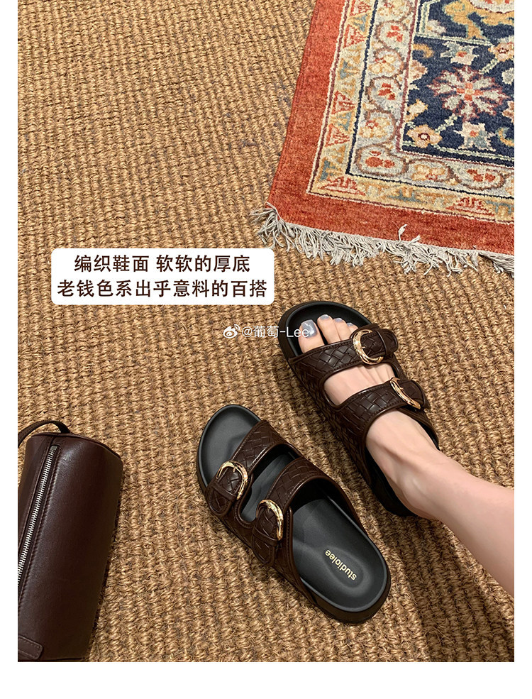 2026 nueva uva madre con el mismo aumento de altura 3cm ~ doble hebilla tejido exterior casual con base gruesa zapatillas frias Birken mujeres
