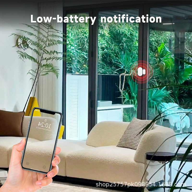 Tuya ZigBee スマート ドアおよび窓磁気センサー携帯電話は、ドアを開けると点灯するリモート アラームを連動させることができます磁気誘導|undefined