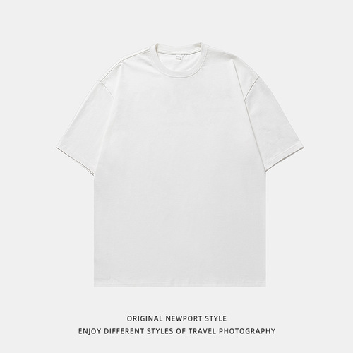 230g pure cotton short-sleeve T-shirt for men and women, couple's matching summer basic round neck loose Japanese style base shirt T-shirt q