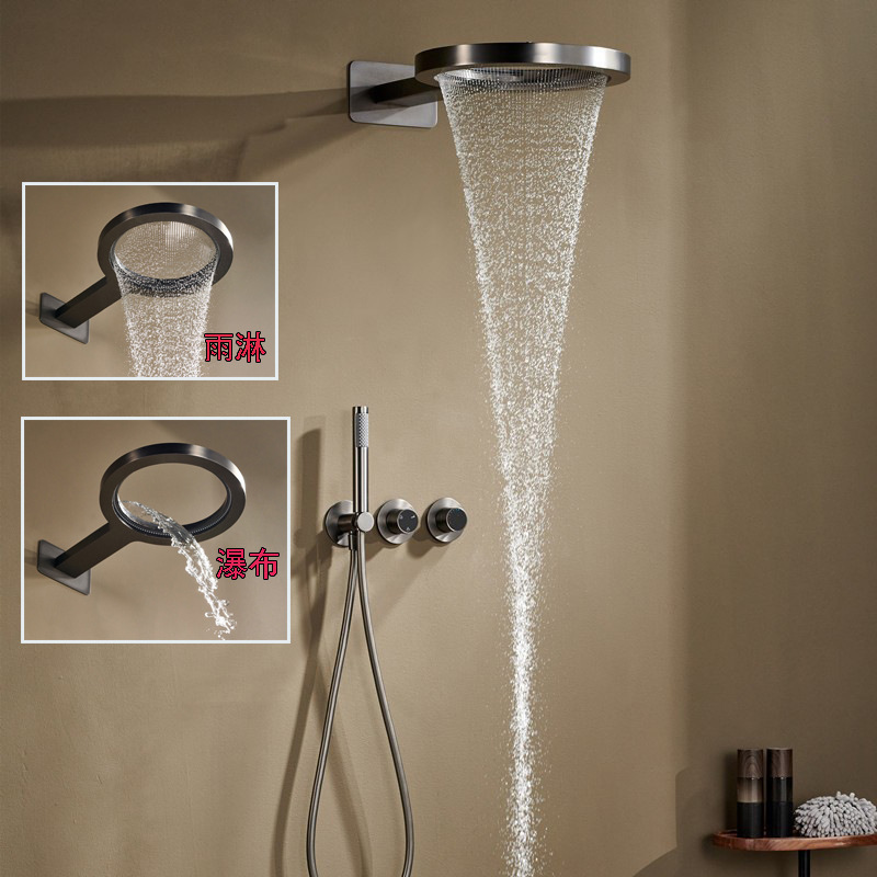Waterfall Rain Shower Concealed Shower Set Hotel Project B&B Home In-Wall Concealed Shower Gun Gray