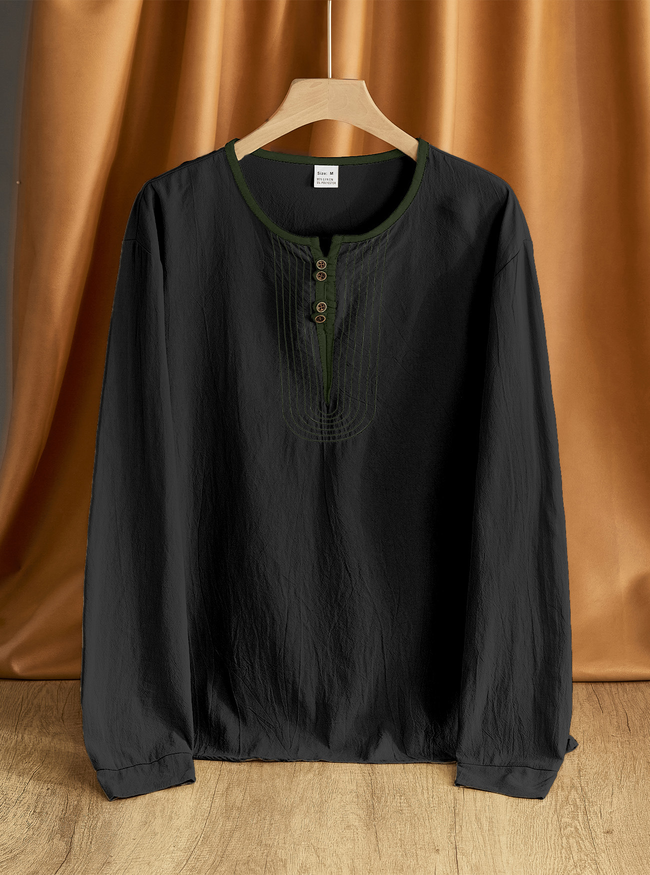 Transfronterizos estadounidenses pesados retro algodón y lino casuales de manga larga nuevo año temu nuevo estilo europeo y americano lino de moda camisa Henry