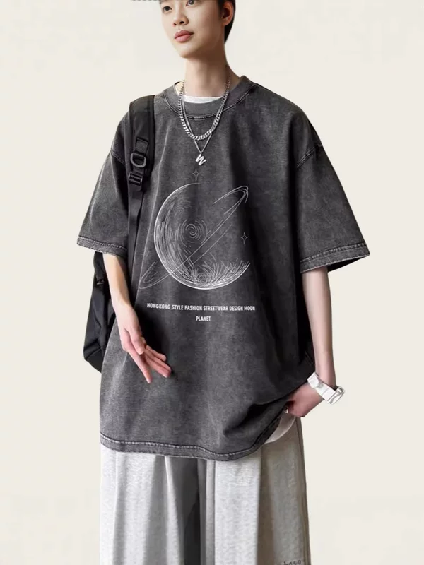 Хлопковая футболка с коротким руqавом, oversize, американский стиль