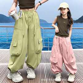 2025夏季儿童工装裤女童新款速干直筒裤洋气宽松夏装中大童工装裤