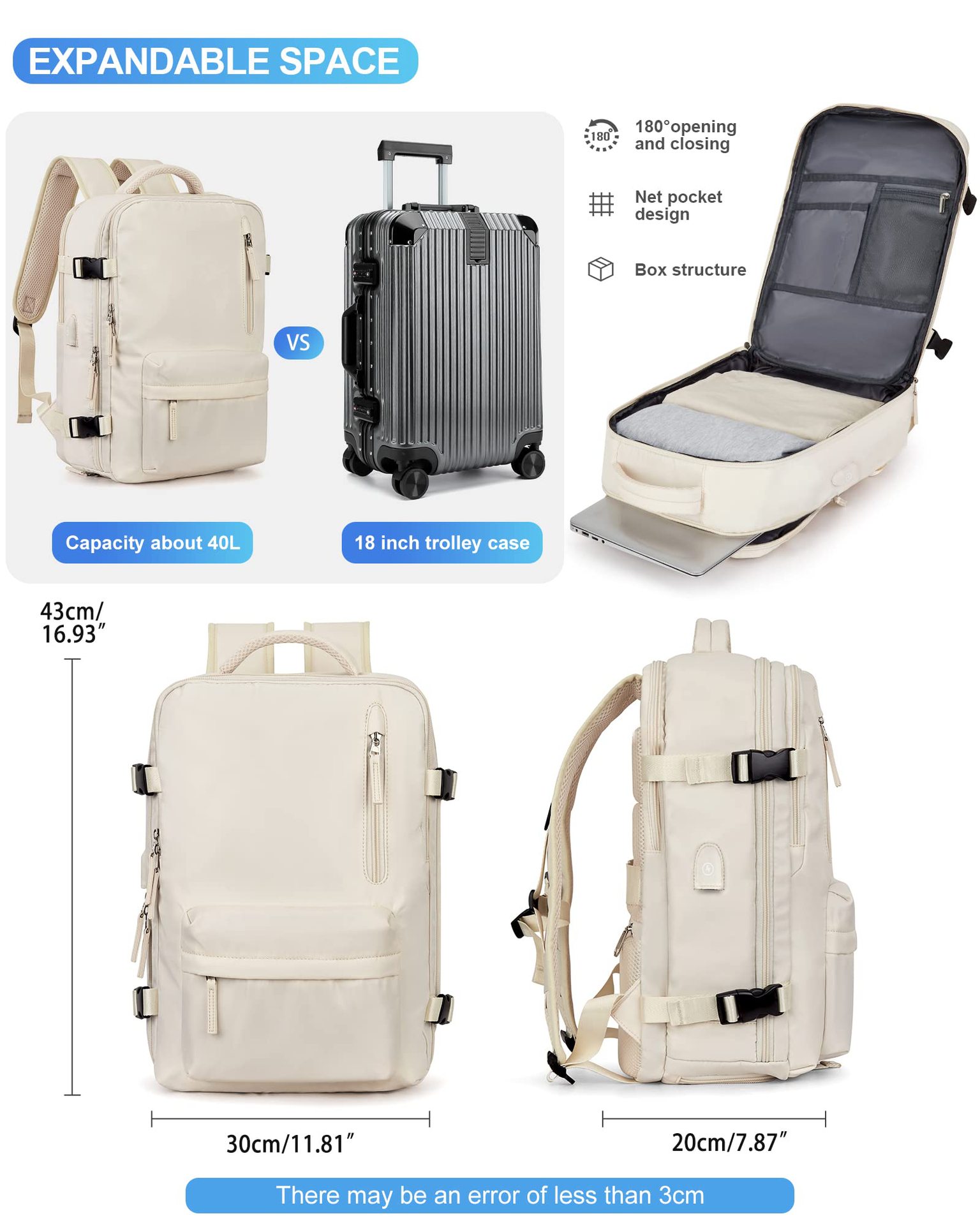 1875g Weight Nylon Lining Material Zipper Closure Type Double Shoulder Straps Strap Type Functional Backpack Bags Type Travel, Daily Occasion Nylon Material Women's Backpack Backpack Solid Color Pattern All Seasons Season Unisex Gender Streetwear Style Square Shape Solid Color Travel Daily Women's Backpack 32