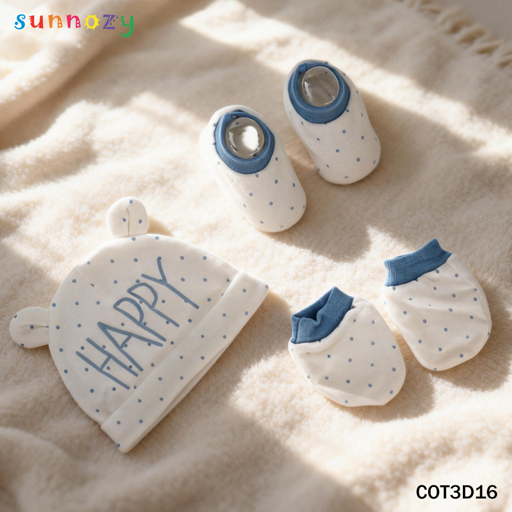 Conjunto de tres piezas de gorros y calcetines de algodón puro para recién nacidos Sunnozy, productos para recién nacidos, guantes, calcetines y gorros para bebés de cuatro estaciones.