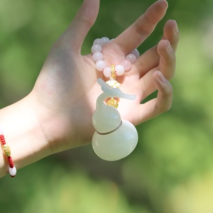 Jade Porcelain Gourd Ornaments Pendant New Chinese Style Simple High-End Ceramic Car Pendant Desktop Tea Pet Ornaments